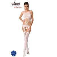 Бодістокінг Passion BS047 white, комбінезон, імітація топа, панчіх і пояса — Просмотреть изображение 2