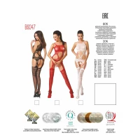 Бодістокінг Passion BS047 white, комбінезон, імітація топа, панчіх і пояса — Просмотреть изображение 8