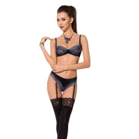Комплект білизни Passion Exclusive GISELE SET L/XL, black, ліф, трусики з пажами — Переглянути зображення 1