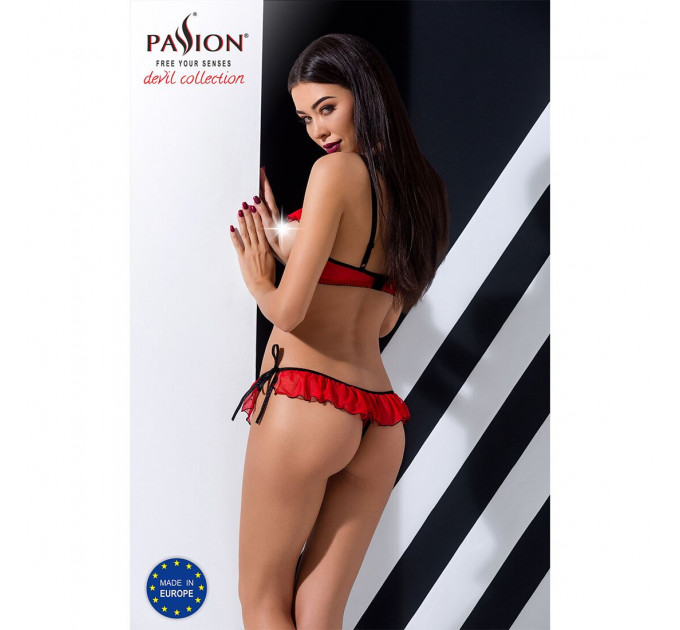 Комплект білизни Passion Exclusive CHERRY SET OpenBra L/XL, red, відкритий ліф, трусики-спідничка