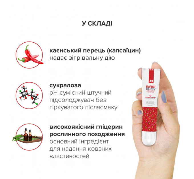 Гель для клітора JO Sweet Berry Heat (10 мл), можна для поцілунків, вібрація з розігрівом