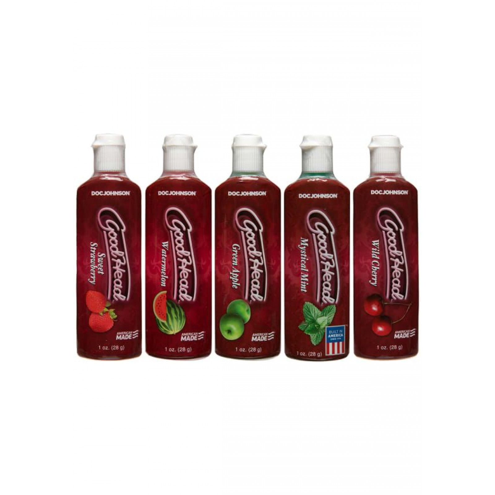 Набір змазок для орального сексу Doc Johnson GoodHead 5×29мл, полуниця, вишня, кавун, м'ята, яблуко