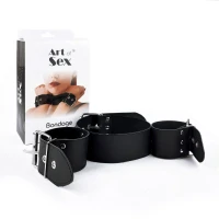 Нашийник з наручниками із натуральної шкіри Art of Sex - Bondage Collar with Handcuffs — Переглянути зображення 1