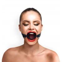 Кляп-розширювач силіконове кільце Art of Sex – Gag Ring, чорний, натуральна шкіра — Переглянути зображення 1