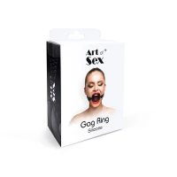 Кляп-розширювач силіконове кільце Art of Sex – Gag Ring, чорний, натуральна шкіра — Переглянути зображення 4