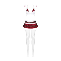 Еротичний костюм школярки з мініспідницею Obsessive Schooly 5pcs costume L/XL, біло-червоний, топ, с — Переглянути зображення 5