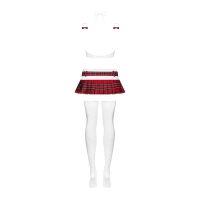 Еротичний костюм школярки з мініспідницею Obsessive Schooly 5pcs costume L/XL, біло-червоний, топ, с — Переглянути зображення 6