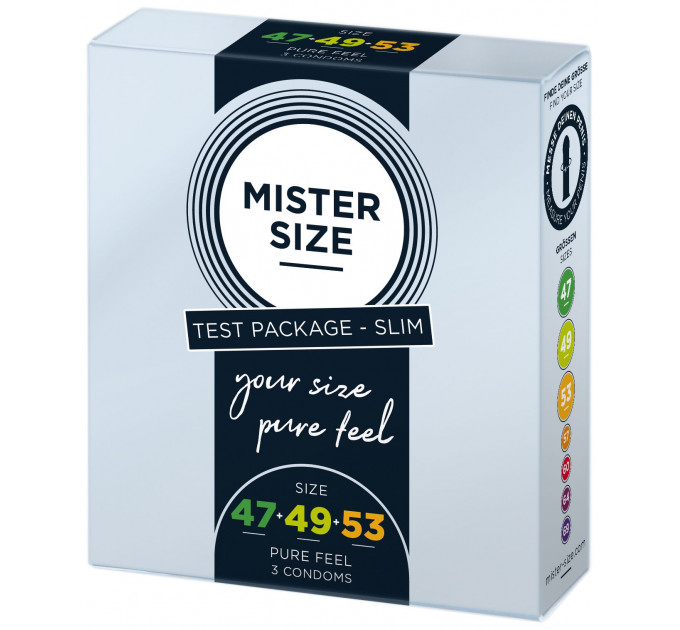 Набір презервативів Mister Size - pure feel - 47–49–53 (3 condoms), 3 розміри, товщина 0,05 мм
