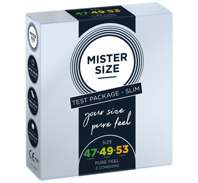 Набір презервативів Mister Size - pure feel - 47–49–53 (3 condoms), 3 розміри, товщина 0,05 мм