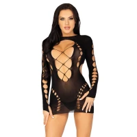 Безшовна мінісукня Leg Avenue Long sleeve cut out mini dress One size Black — Переглянути зображення 1