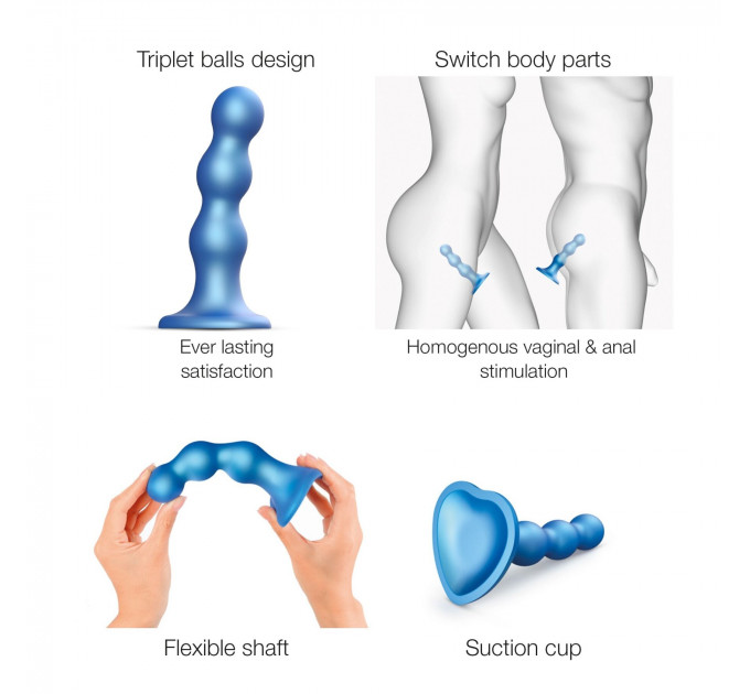 Насадка для страпона Strap-On-Me Dildo Plug Balls Blue Metallic XXL