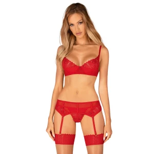 Комплект Obsessive Ingridia 3-pcs set XS/S, красный, бюстгальтер, стринги, пояс