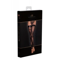 Панчохи без миска Noir Handmade F243 Tulle stockings with patterned flock embroidery, XL — Просмотреть изображение 6