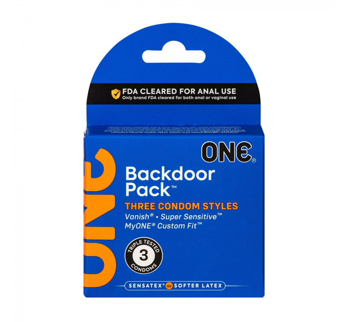 Набір презервативів ONE Backdoor, 3 шт, 3 види, картонне паковання
