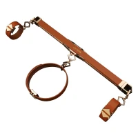 Фіксатор-розпірка LOCKINK Adjustable Spreader Bar Set, коричневий, шкіряний, ремені для шиї, рук/ніг — Переглянути зображення 1