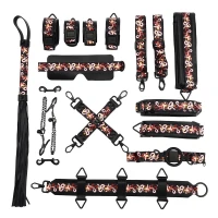 БДСМ-набір LOCKINK The Flowering Serpent Bondage Set, чорний, з малюнком у вигляді змій, 12 предметів — Переглянути зображення 1
