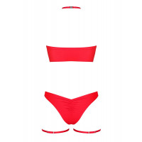 Комплект Obsessive Kissmas Set, S/M, красный, мягкий лиф, трусики со сборкой, чокер и гартеры