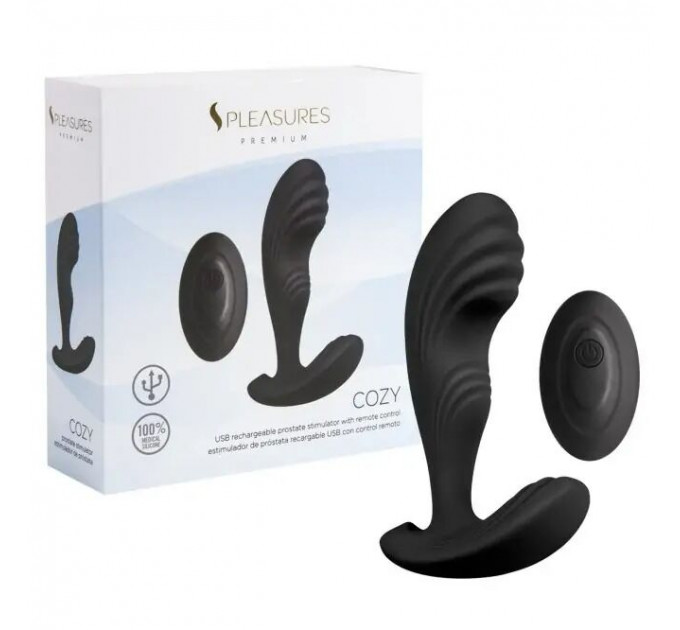 Вібромасажер простати S Pleasures Premium Cozy, чорний, з рельєфною головкою, 10 режимів