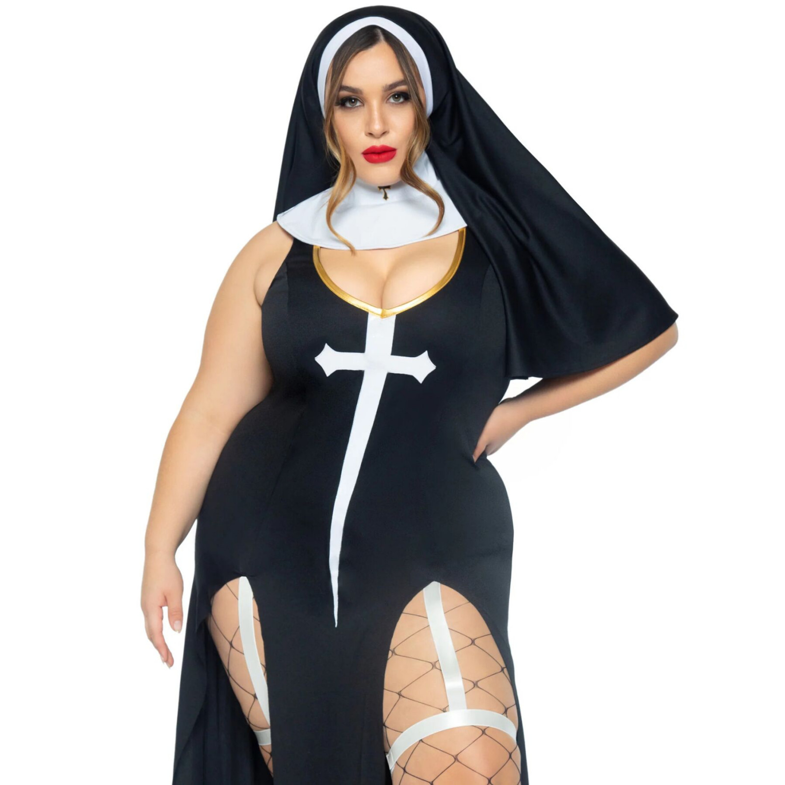 Костюм монашки-грешницы Leg Avenue Sultry Sinner 1X-2X, платье, головной убор, воротник