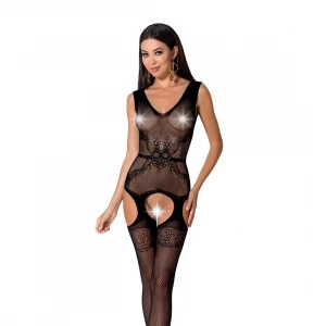Сітчастий бодістокінг Passion BS062 One Size, Black, комбінезон, імітація панчіх, відкритий доступ
