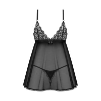 Сорочка бебі-дол Obsessive Blomentis babydoll &amp; thong, XL/2XL, мереживний ліф, стрінги в комплекті — Просмотреть изображение 4
