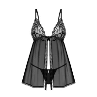 Сорочка бебі-дол Obsessive Blomentis babydoll &amp; thong, XL/2XL, мереживний ліф, стрінги в комплекті — Просмотреть изображение 3