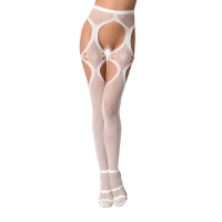 Еротичні колготки-бодістокінги Passion S023 One Size, White, імітація панчіх з ромбами та пояском — Переглянути зображення 1