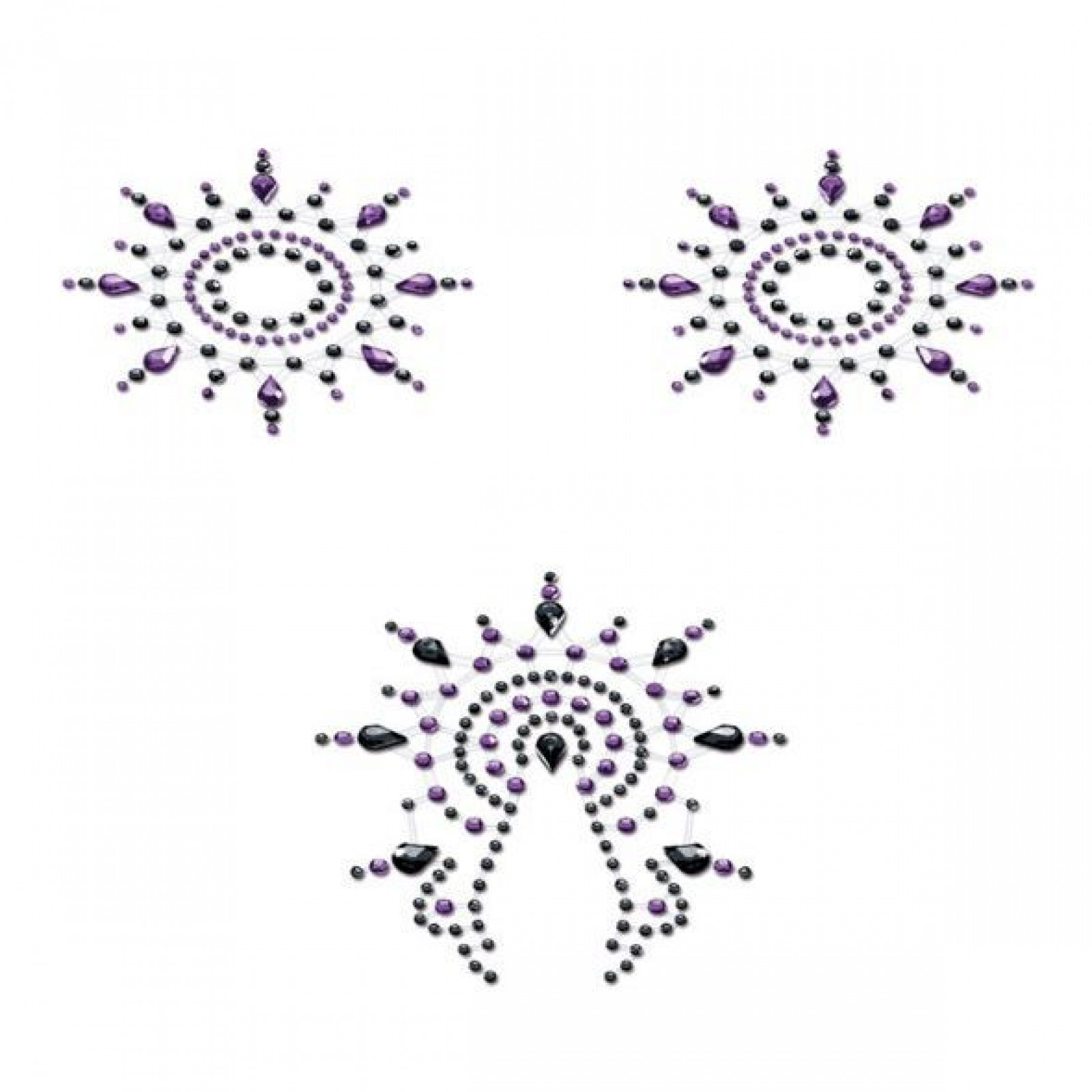 Пэстис из кристаллов Petits Joujoux Gloria set of 3 - Black/Purple, украшение на грудь и вульву