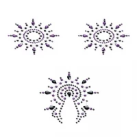 Пестіс з кристалів Petits Joujoux Gloria set of 3 - Black/Purple, прикраса на груди та вульву — Переглянути зображення 1