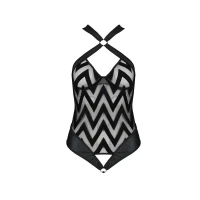 Сітчастий боді з халтером та ритмічним малюнком Passion Hima Body S/M, black — Просмотреть изображение 3