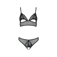Комплект Passion CHRISTA SET Open Bra 2XL/3XL, Black, бралет з ажурним ліфом та відкритими трусиками — Переглянути зображення 3