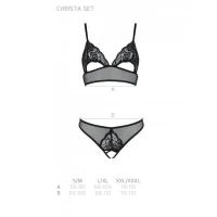 Комплект Passion CHRISTA SET Open Bra 2XL/3XL, Black, бралет з ажурним ліфом та відкритими трусиками — Переглянути зображення 5