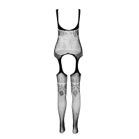 Бодістокінг Passion ECO BS008 black, з доступом, флористичний декор, імітація підв’язок — Переглянути зображення 4