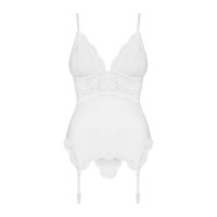 Сатиновый кружевной корсет Obsessive 810-COR-2 babydoll & thong S/M, белый, корсет, танга