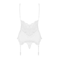 Сатиновый кружевной корсет Obsessive 810-COR-2 babydoll & thong S/M, белый, корсет, танга