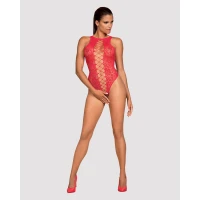 Ажурний бодістокінг із ефектом шнурівки Obsessive B120 teddy red S/M/L, червоний — Переглянути зображення 3