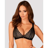 Мереживний бюстгальтер із трикутною чашкою Obsessive Estiqua bra XS/S, чорний, широкі лямки — Переглянути зображення 1