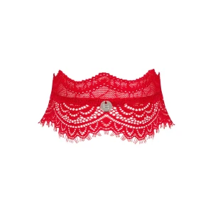 Широкий мереживний чокер Obsessive Bergamore choker, red