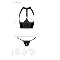 Комплект білизни з відкритими грудьми Passion GENEVIA SET WITH OPEN BRA L/XL black, корсет, стрінги — Переглянути зображення 5