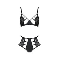 Комплект белья Passion TASMINA SET L/XL black, лиф, высокие трусики с корсетом сзади