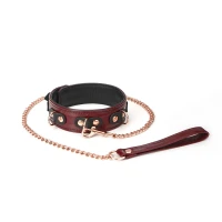 Шкіряний нашийник з повідцем Liebe Seele Wine Red Collar and Leash, 3 кільця для кріплення — Переглянути зображення 1
