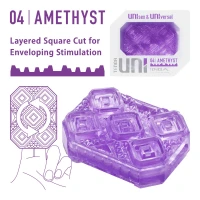 Унісекс-стимулятор Tenga UNI Amethyst, фіолетовий, візерунок у вигляді рельєфних квадратів, лубрикант у комплекті — Переглянути зображення 2
