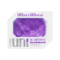 Унісекс-стимулятор Tenga UNI Amethyst, фіолетовий, візерунок у вигляді рельєфних квадратів, лубрикант у комплекті — Переглянути зображення 1