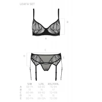 Комплект Passion LEAFA SET black, L/XL, мереживо+сітка, бюстгальтер на кісточках, стрінги, пояс для панчіх — Просмотреть изображение 5