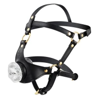 Маска-збруя для мінету LOCKINK SEVANDA Blowjob Head Harness, чорна, з м’якою вставкою у вигляді губ — Переглянути зображення 2