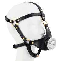 Маска-збруя для мінету LOCKINK SEVANDA Blowjob Head Harness, чорна, з м’якою вставкою у вигляді губ — Переглянути зображення 3