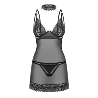 Сорочка Obsessive Donarella chemise &amp; thong, XL/2XL, мереживний ліф, чокер та стрінги в комплекті — Переглянути зображення 3