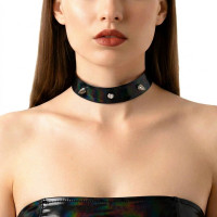 Лакований чокер з шипами Art of Sex - Mistress, колір чорний з ефектом голограми, розмір M Лакований чокер з шипами Art of Sex - Mistress, колір чорний з ефектом голограми, розмір M