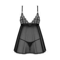 Сорочка беби-долл Obsessive Blomentis babydoll & thong, XS/S, кружевной лиф, стринги в комплекте