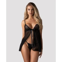 Сорочка бебі-дол Obsessive Blomentis babydoll &amp; thong, XS/S, мереживний ліф, стрінги в комплекті — Переглянути зображення 6